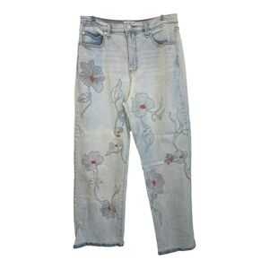 Jessica Simpson Light Blue Straight Leg Jeans with Floral Embroidery